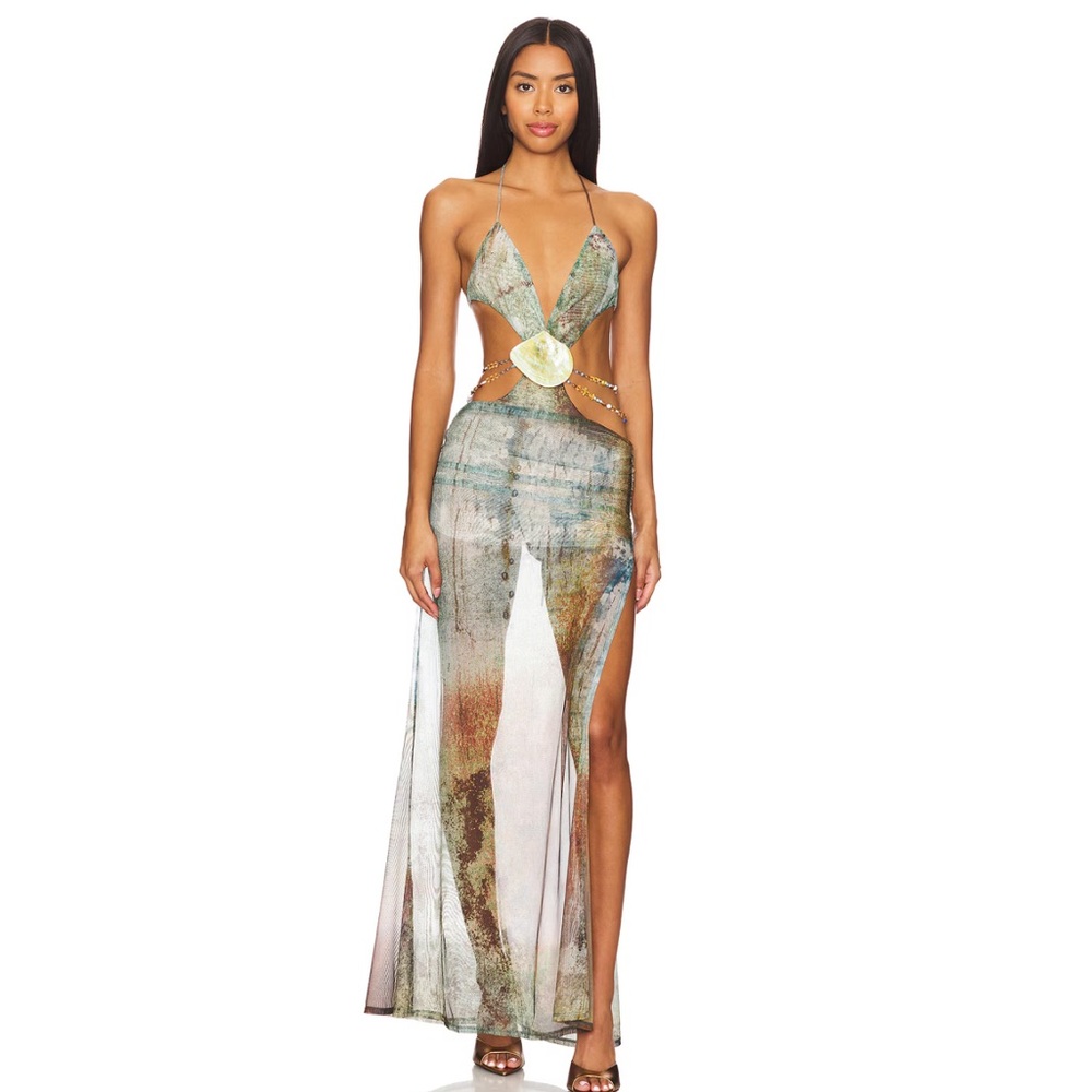 Jaded London Vida backless dress with shell trim Multi-Color Cutout Maxi Dress